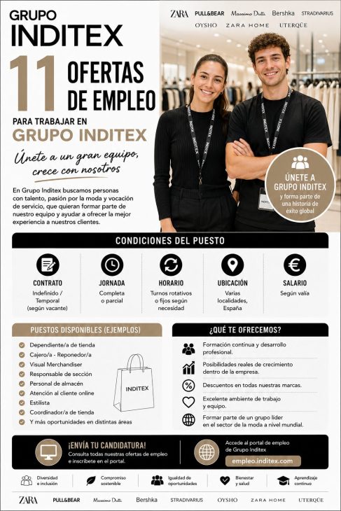 11 ofertas de empleo para trabajar en Grupo Inditex