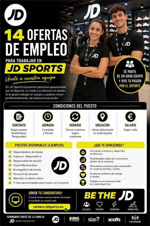 14 ofertas de empleo para trabajar en JD Sports