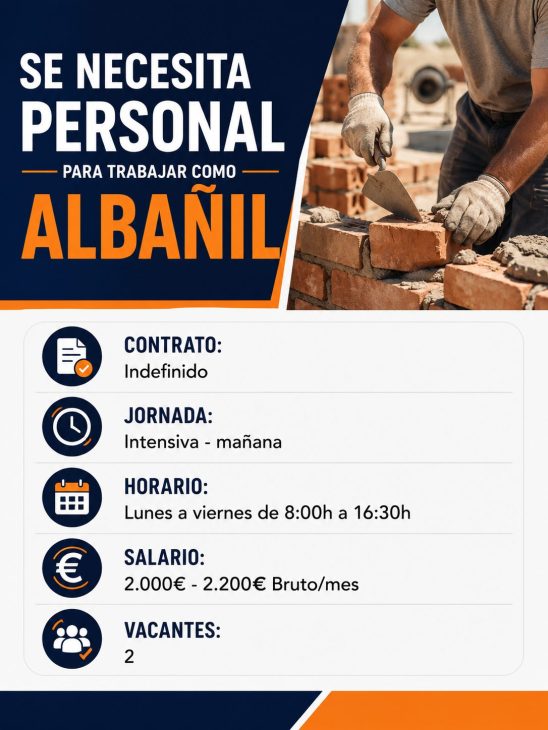 Se necesita personal para trabajar como albañil