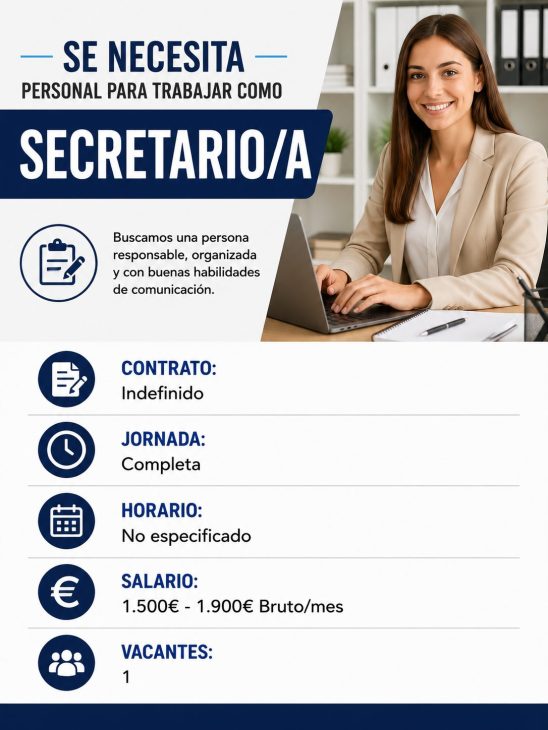 Se necesita personal para trabajar como secretario/a