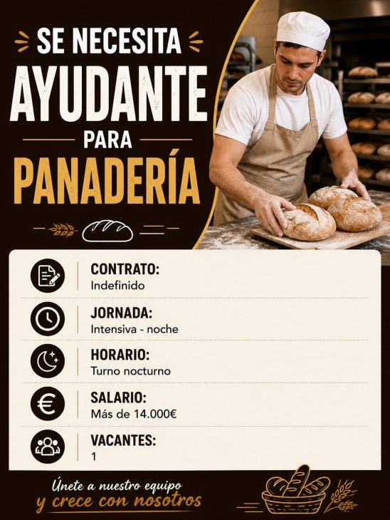 Se necesita ayudante para panadería