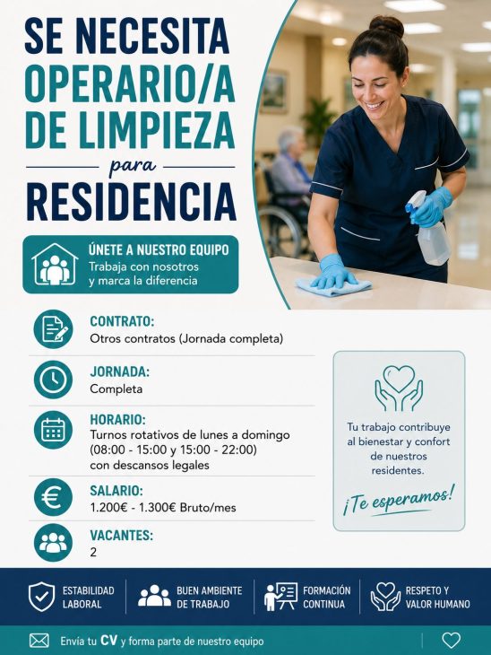 Operario/a limpieza para Residencia