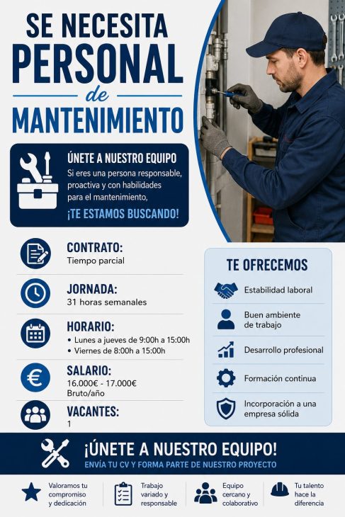 Se necesita personal de mantenimiento