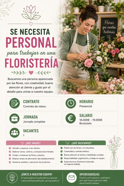 Se necesita personal para trabajar en una floristería