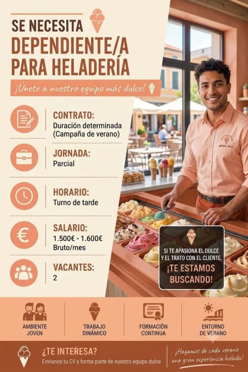 Se necesita dependiente/a para Heladería