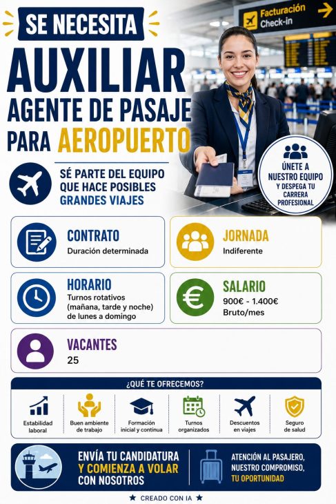 Se necesita auxiliar agente de pasaje para aeropuerto