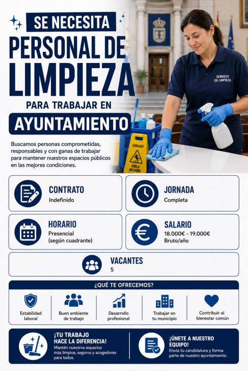 Se necesita personal de limpieza para trabajar en ayuntamiento