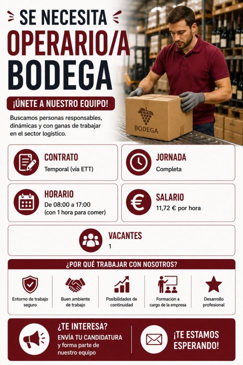 Se necesita operario/a bodega