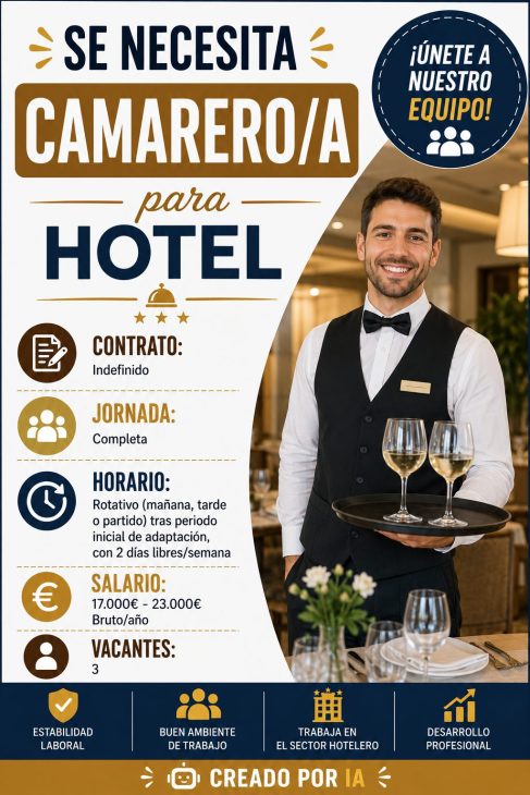 Se necesita camarero/a para hotel