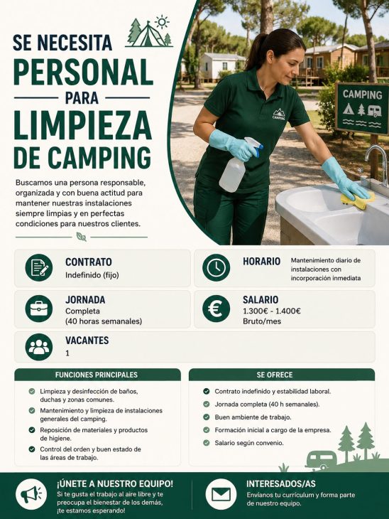 Se necesita personal para limpieza de camping