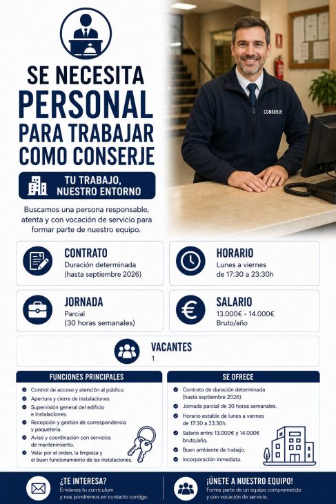Se necesita personal para trabajar como conserje