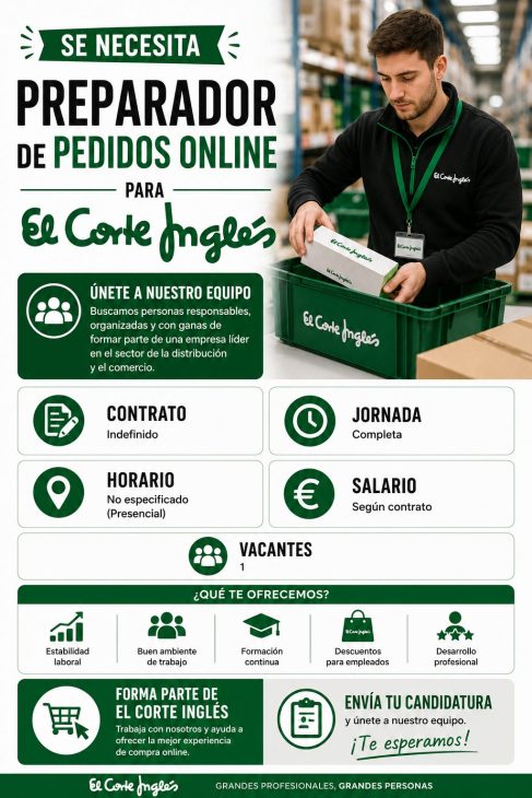 Se necesita preparador de pedidos online para el Corte Ingles