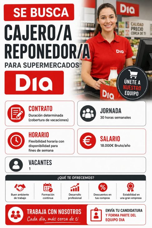 Cajero/a Reponedor/a para supermercados Dia