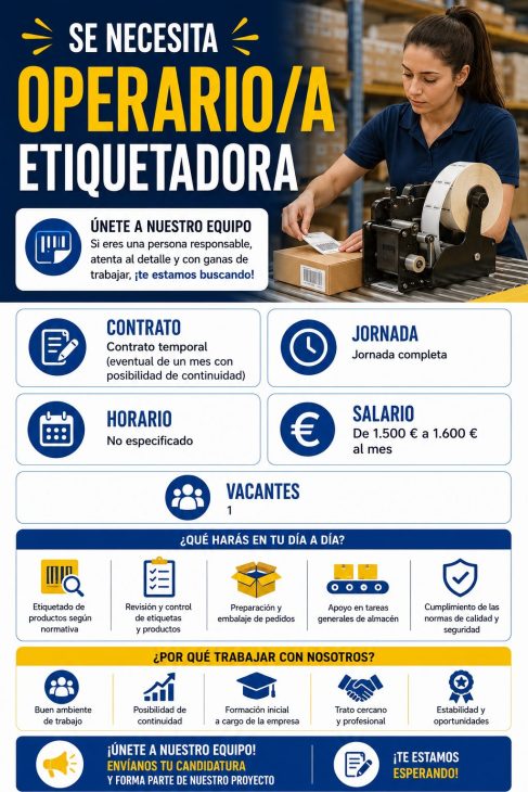 Se necesita operario/a etiquetadora