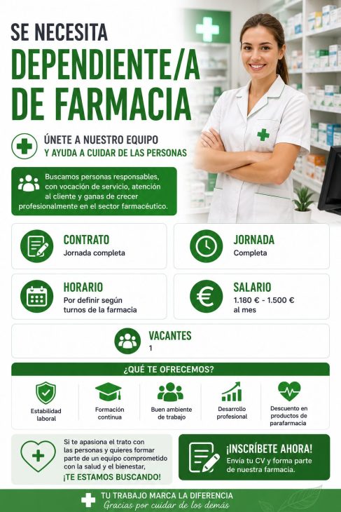 Se necesita dependiente/a de farmacia