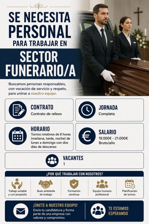 Se necesita personal para trabajar en sector funerario/a