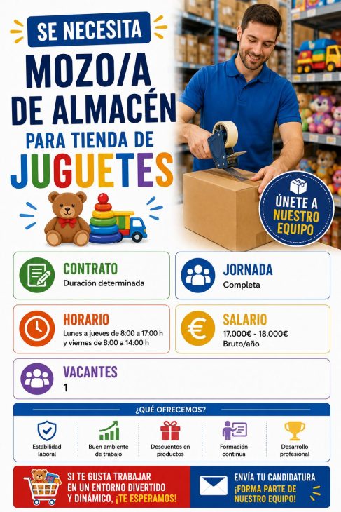 Se necesita mozo/a de almacén para tienda de juguetes