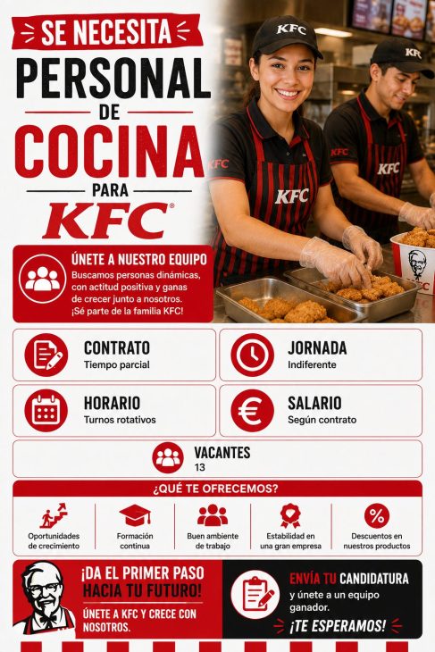 Se necesita personal de cocina para KFC