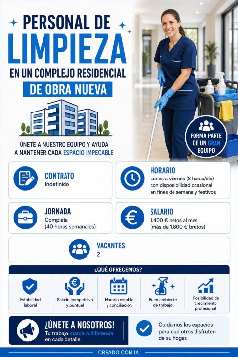 Personal de limpieza en un complejo residencial de obra nueva