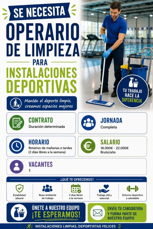 Se necesita operario de limpieza para instalaciones deportivas