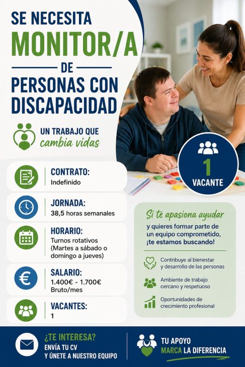 Se necesita monitor/a de personas con Discapacidad