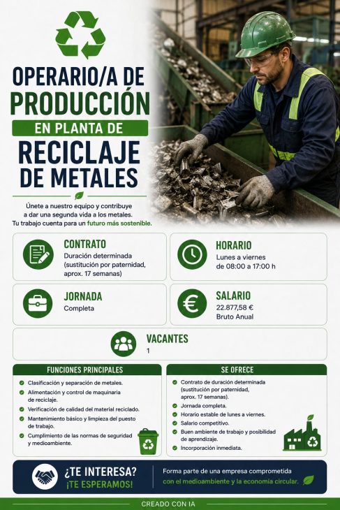 Operario/a de Producción en Planta de Reciclaje de Metales