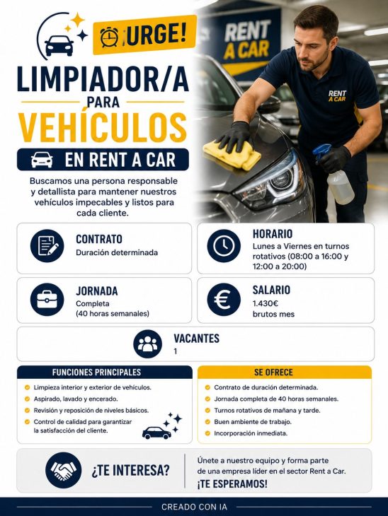 Urge Limpiador/a para Vehículos en Rent a Car