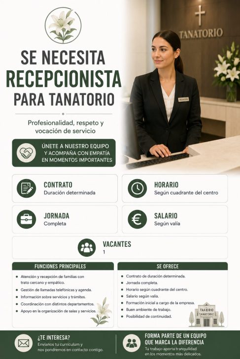 Se necesita recepcionista para tanatorio