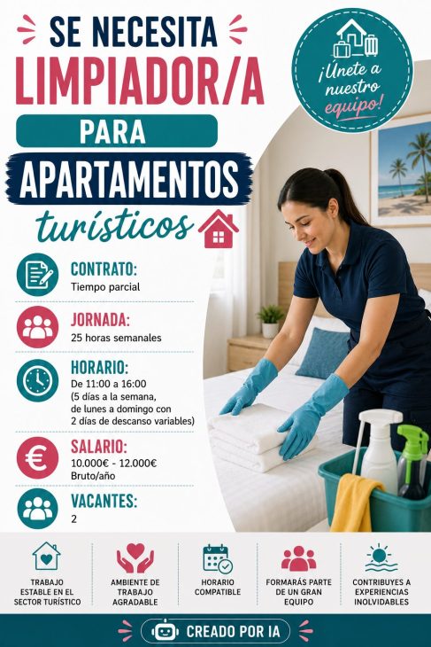 Se necesita limpiador/a para apartamentos turísticos