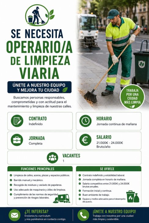 Se necesita operario/a de limpieza viaria