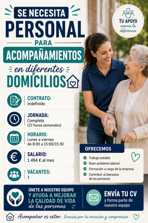 Se necesita personal para acompañamientos en diferentes domicilios