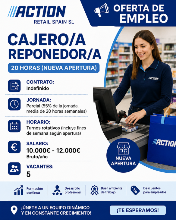 Se necesita cajero/a reponedor/a 20 horas (Nueva apertura)
