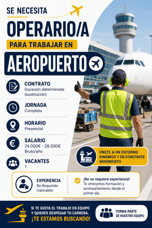 Se necesita operario/a para trabajar en aeropuerto