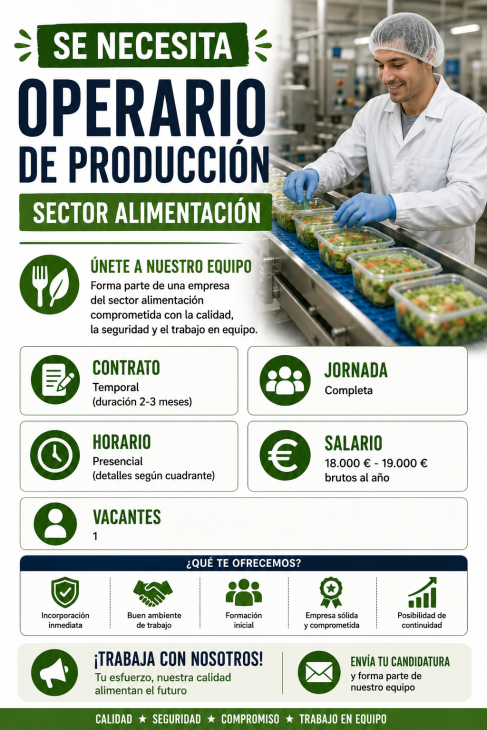 Se necesita operario de producción sector alimentación