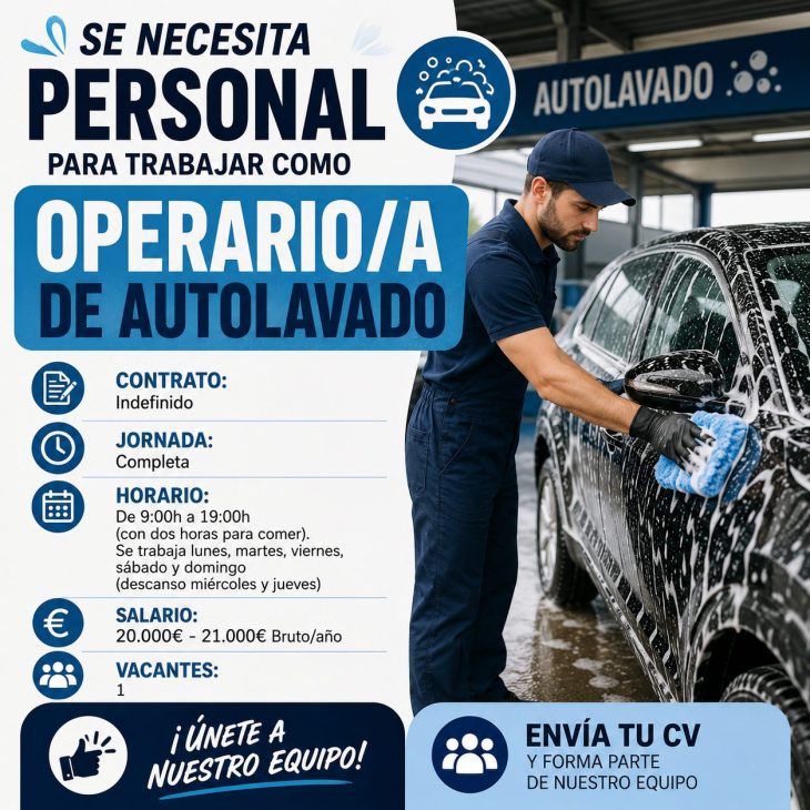 Se necesita personal para trabajar como operario/a de autolavado