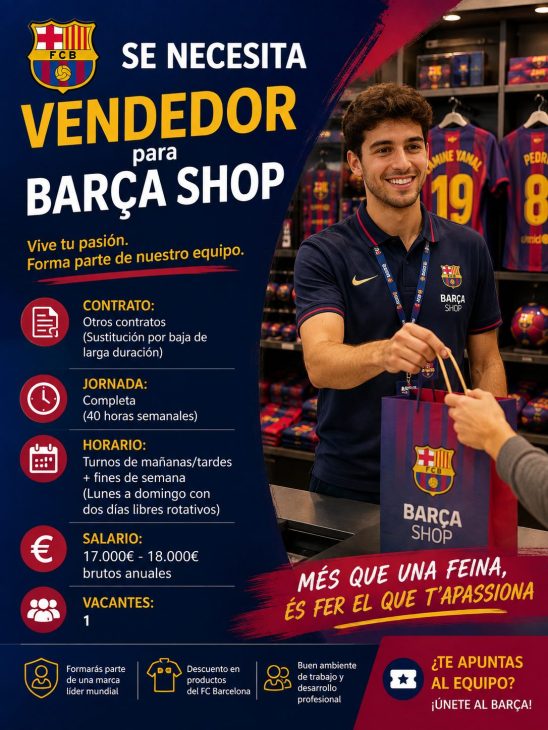 Se necesita vendedor para Barça Shop