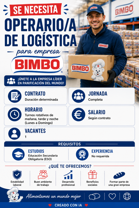 Se necesita operario/a de logística para empresa Bimbo