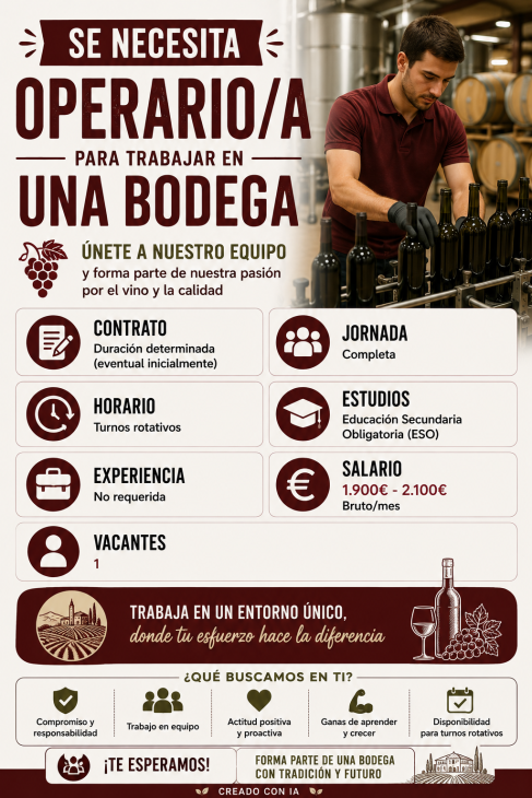 Se necesita operario/a para trabajar en una bodega