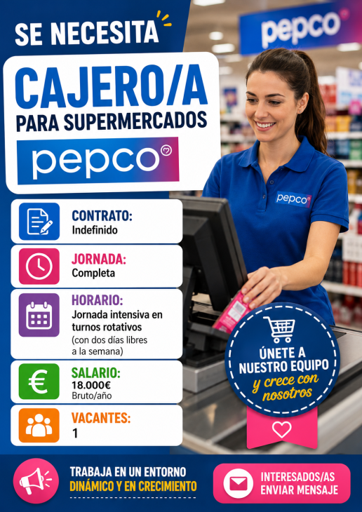 Se necesita cajero/a para supermercados Pepco