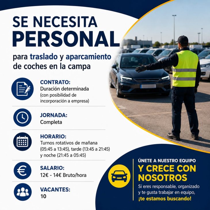 Se necesita personal para traslado y aparcamiento de coches en la campa