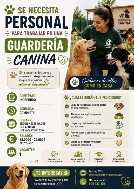 Se necesita personal para trabajar en una guardería canina