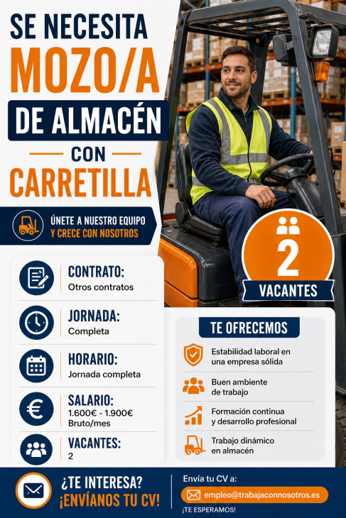 Se necesita mozo/a de almacén con carretilla