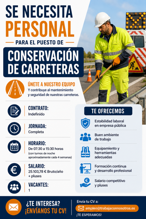 Se necesita personal para el puesto de conservación de carreteras