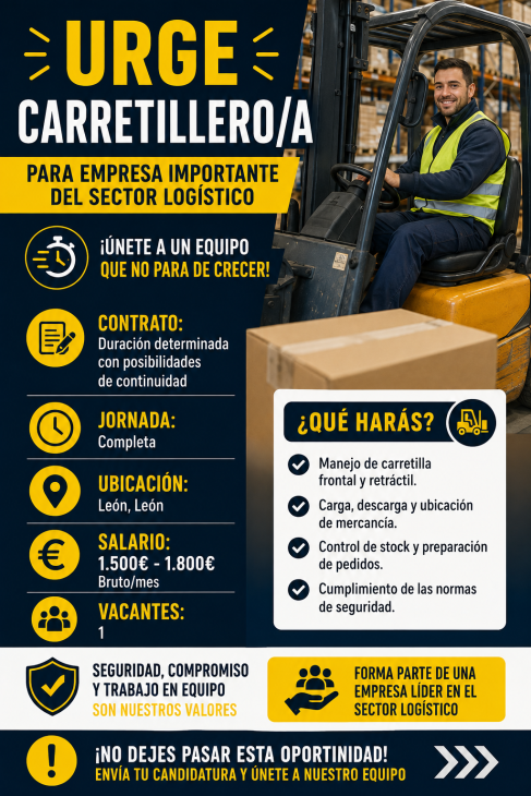 Urge carretillero/a para empresa importante del sector logístico