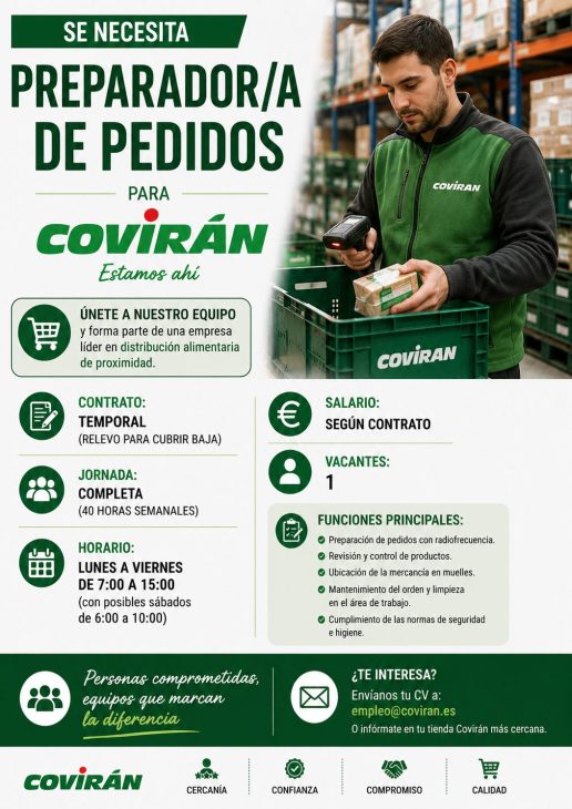 Se necesita preparador/a de pedidos para Covirán