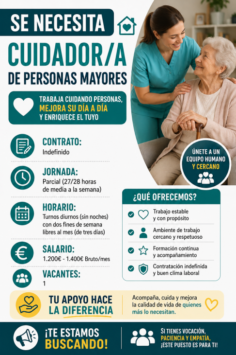 Se necesita cuidador/a de personas mayores