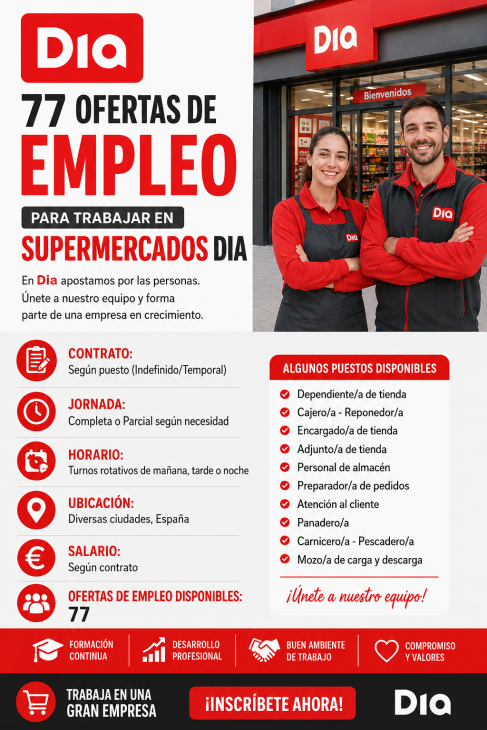 77 ofertas de empleo para trabajar en supermercados Dia