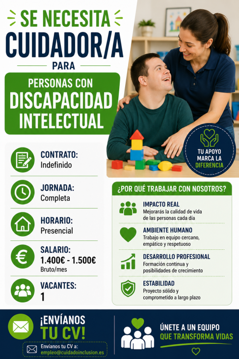 Se necesita cuidador/a para personas con discapacidad intelectual