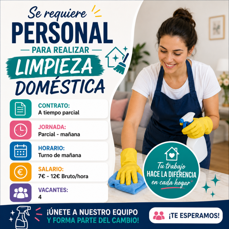 Se requiere personal para realizar limpieza doméstica