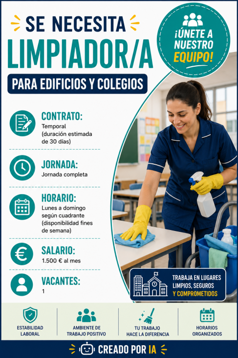 Se necesita limpiador/a para edificios y colegios